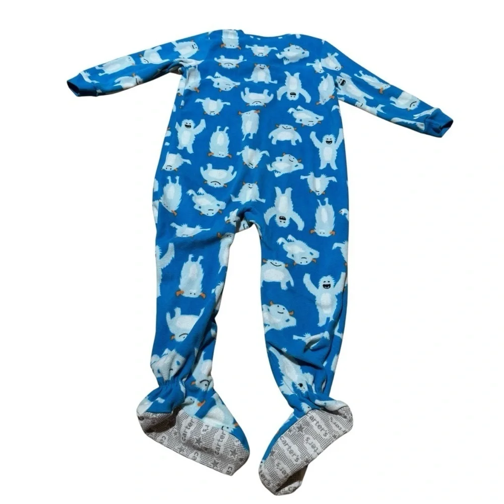 Carter’s Blue White Fleece Pajama Footed Snow Monsters Toddler Boy 3T